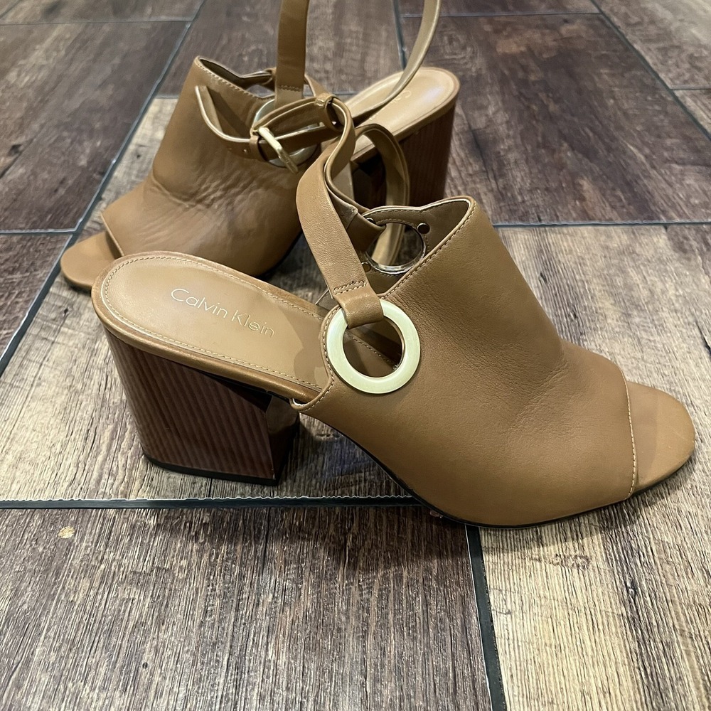 Calvin Klein Adria Camel Tan Heeled Sandals Size 10 US  Workwear Business Casual